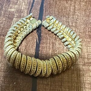 Gold-Tone Women's Statement Bracelet - Elegant Textured Links